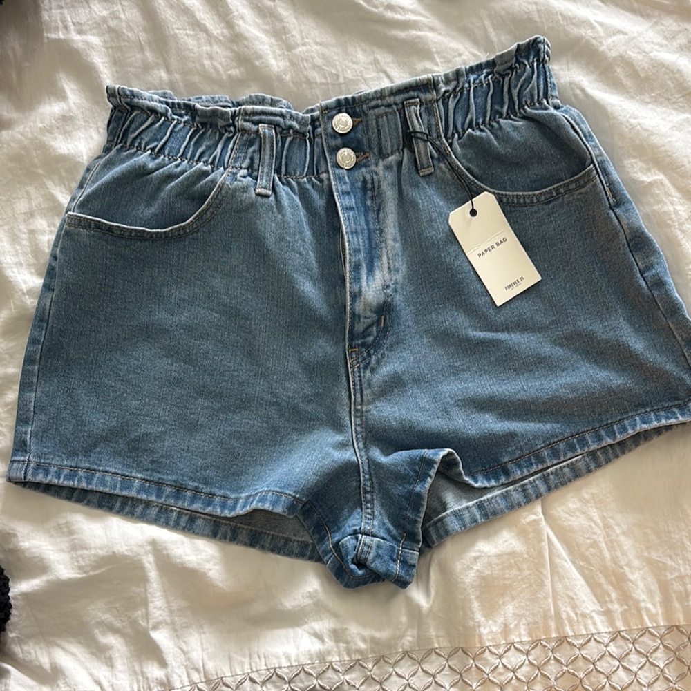 Forever 21 Blue Jean Shorts High-Waisted Raw Hem